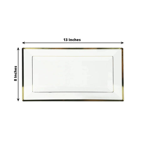 10 Rectangular Plastic Serving Trays with Gold Rim - Clear DSP_TR0016_13_CLGD