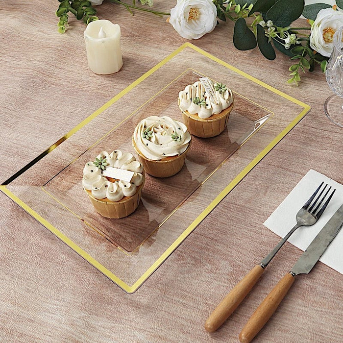 10 Rectangular Plastic Serving Trays with Gold Rim - Clear DSP_TR0016_13_CLGD