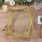10 Rectangular Plastic Serving Trays with Gold Rim - Clear DSP_TR0016_13_CLGD