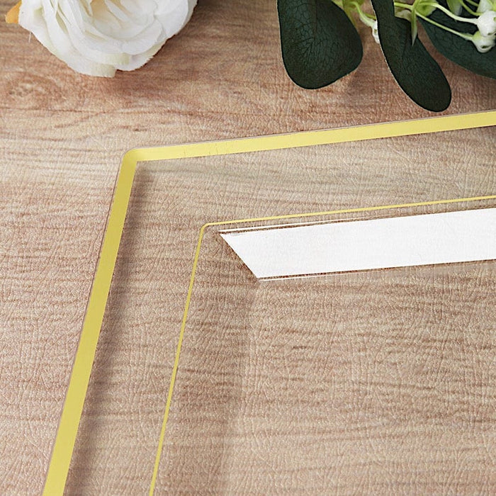 10 Rectangular Plastic Serving Trays with Gold Rim - Clear DSP_TR0016_13_CLGD