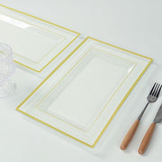 10 Rectangular Plastic Serving Trays with Gold Rim - Clear DSP_TR0016_13_CLGD