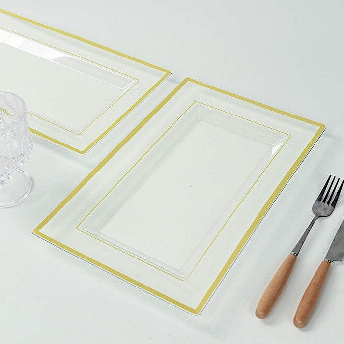 10 Rectangular Plastic Serving Trays with Gold Rim - Clear DSP_TR0016_13_CLGD