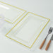 10 Rectangular Plastic Serving Trays with Gold Rim - Clear DSP_TR0016_13_CLGD