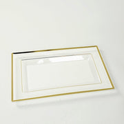 10 Rectangular Plastic Serving Trays with Gold Rim - Clear DSP_TR0016_13_CLGD