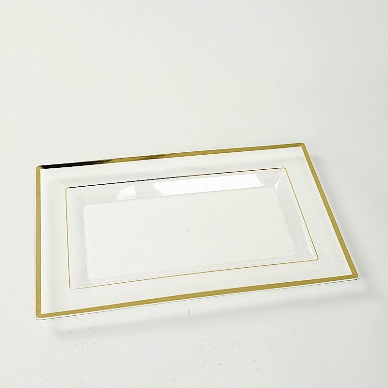 10 Rectangular Plastic Serving Trays with Gold Rim - Clear DSP_TR0016_13_CLGD