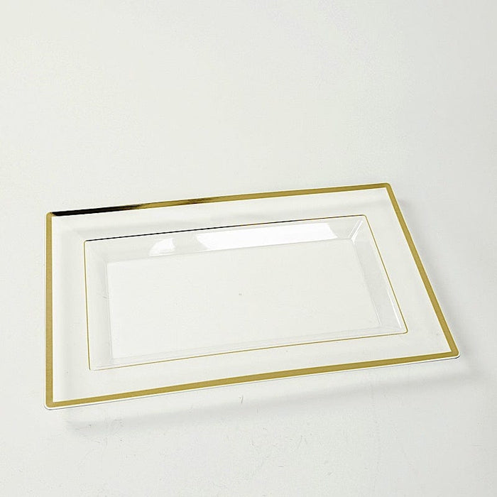 10 Rectangular Plastic Serving Trays with Gold Rim - Clear DSP_TR0016_13_CLGD