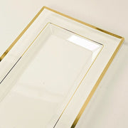 10 Rectangular Plastic Serving Trays with Gold Rim - Clear DSP_TR0016_13_CLGD
