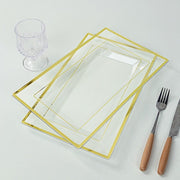 10 Rectangular Plastic Serving Trays with Gold Rim - Clear DSP_TR0016_13_CLGD