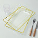 10 Rectangular Plastic Serving Trays with Gold Rim - Clear DSP_TR0016_13_CLGD
