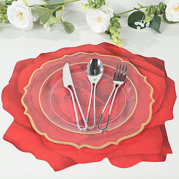 10 Rose Flower 14" Cardboard Paper Disposable Placemats - Red DSP_CHRG_RS01_RED