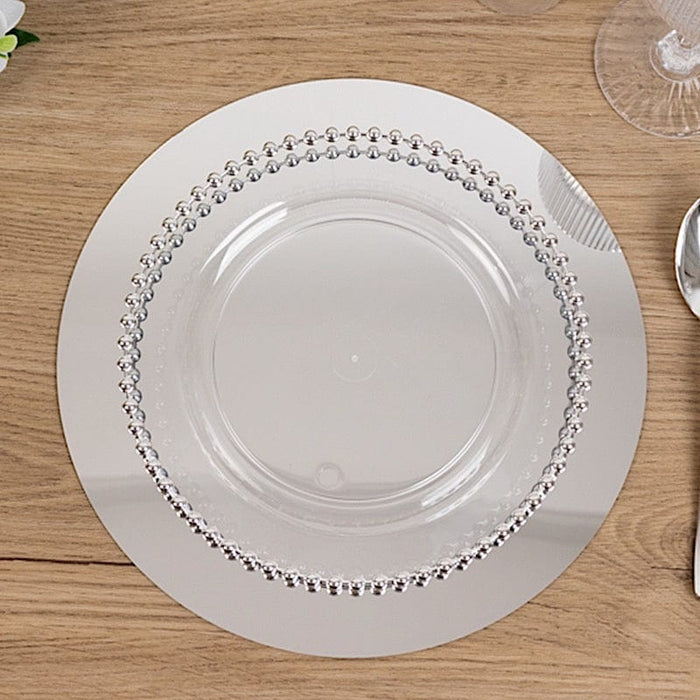 10 Round 10" Decorative Mirror Plastic Charger Plates MIRR_PS_RND_10_SILV