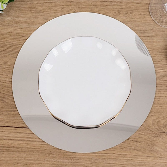10 Round 10" Decorative Mirror Plastic Charger Plates MIRR_PS_RND_10_SILV
