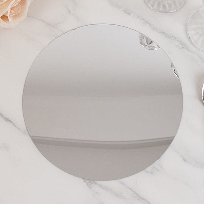 10 Round 10" Decorative Mirror Plastic Charger Plates MIRR_PS_RND_10_SILV
