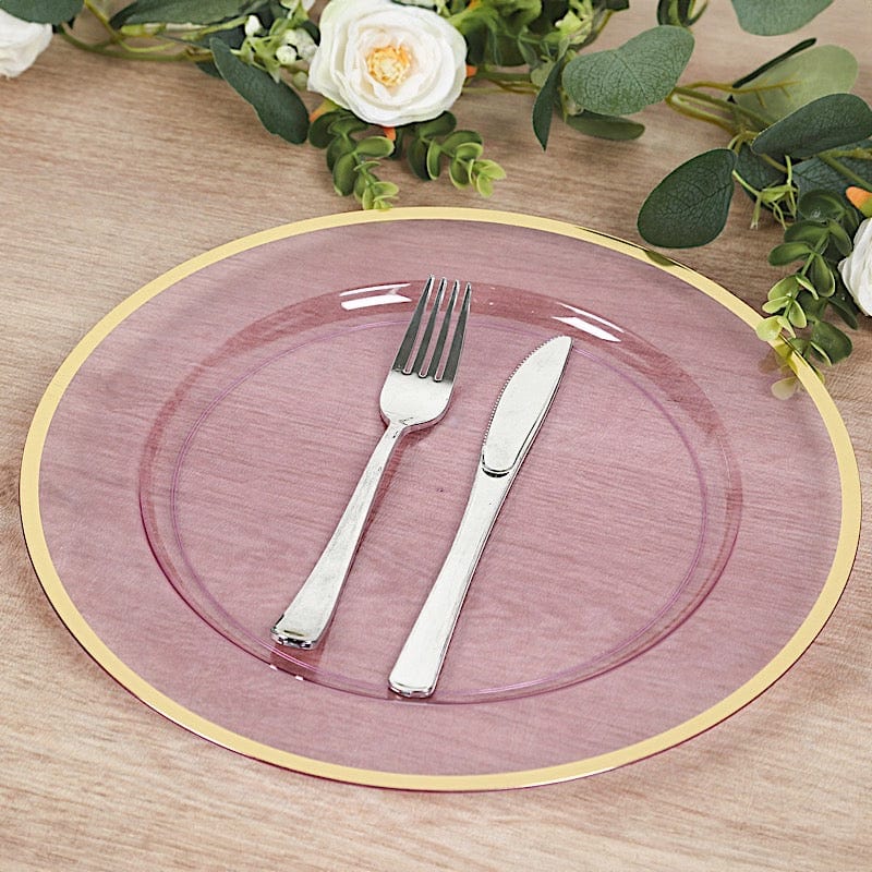 10 Round 12" Heavy Duty Plastic Charger Plates with Metallic Rim
