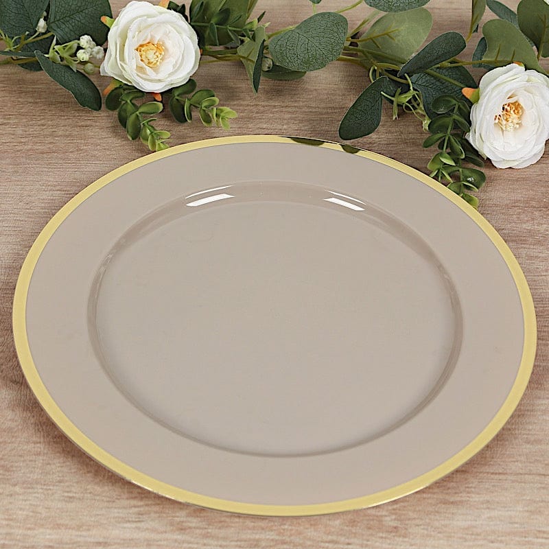 10 Round 12" Heavy Duty Plastic Charger Plates with Metallic Rim