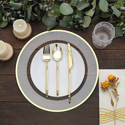 10 Round 12" Heavy Duty Plastic Charger Plates with Metallic Rim - Clear