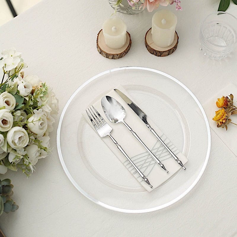 10 Round 12" Heavy Duty Plastic Charger Plates with Metallic Rim - Clear