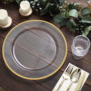 10 Round 12" Heavy Duty Plastic Charger Plates with Metallic Rim - Clear