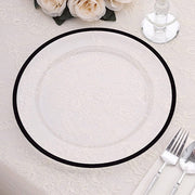 10 Round 12" Heavy Duty Plastic Charger Plates with Metallic Rim - Clear