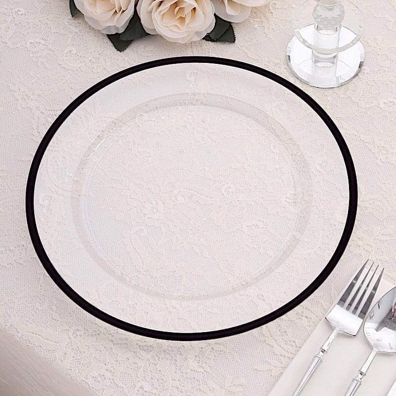 10 Round 12" Heavy Duty Plastic Charger Plates with Metallic Rim - Clear