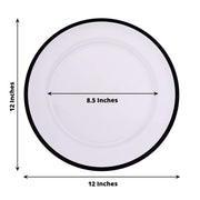 10 Round 12" Heavy Duty Plastic Charger Plates with Metallic Rim - Clear