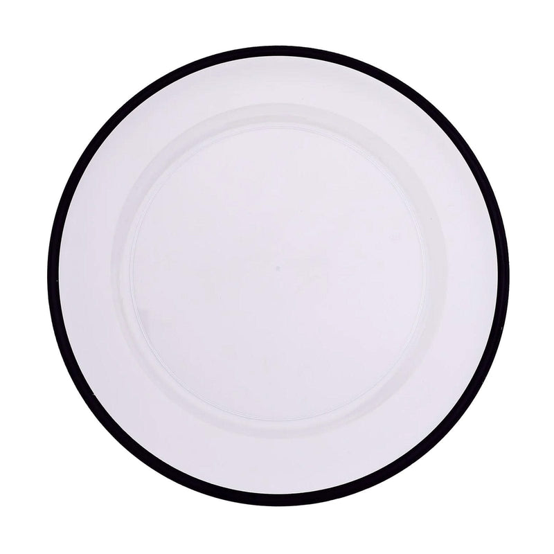 10 Round 12" Heavy Duty Plastic Charger Plates with Metallic Rim - Clear