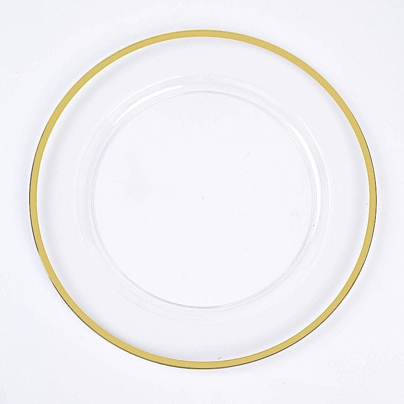 10 Round 12" Heavy Duty Plastic Charger Plates with Metallic Rim - Clear CHRG_PLST0016_12_CLGD