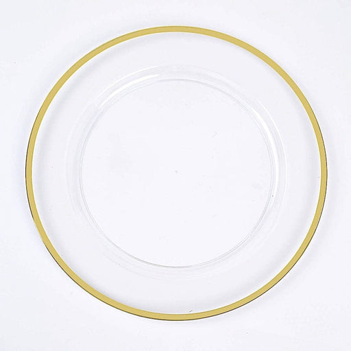 10 Round 12" Heavy Duty Plastic Charger Plates with Metallic Rim - Clear CHRG_PLST0016_12_CLGD