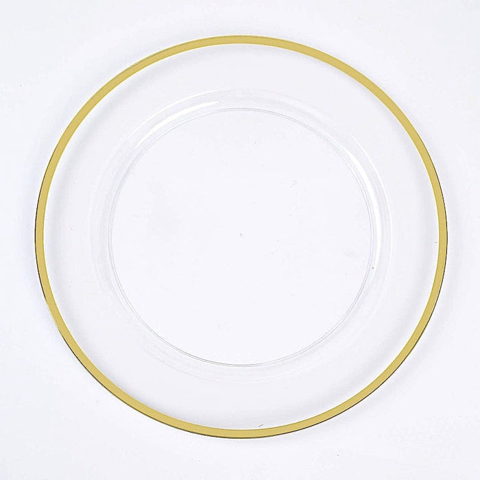 10 Round 12" Heavy Duty Plastic Charger Plates with Metallic Rim - Clear CHRG_PLST0016_12_CLGD