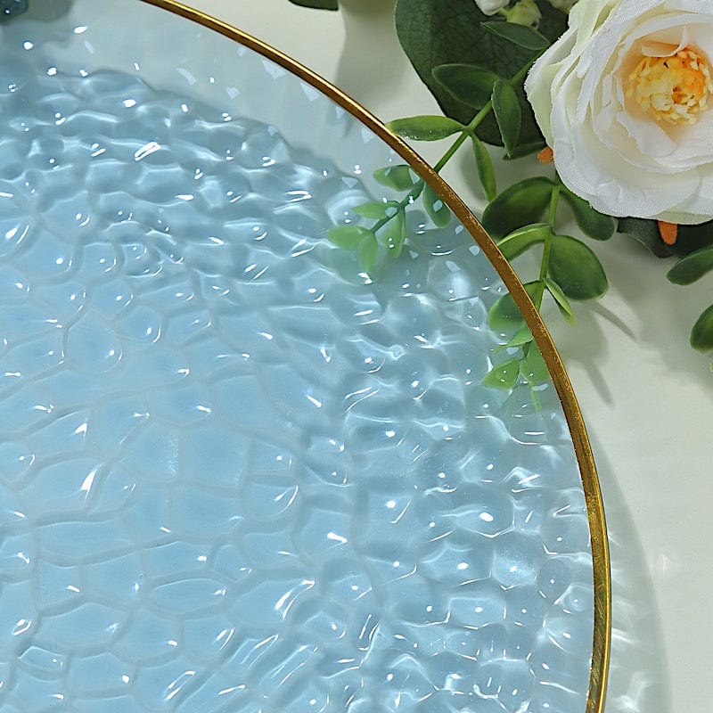 10 Round 13" Hammered Plastic Charger Plates with Gold Rim