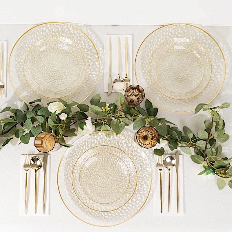 10 Round 13" Hammered Plastic Charger Plates with Gold Rim