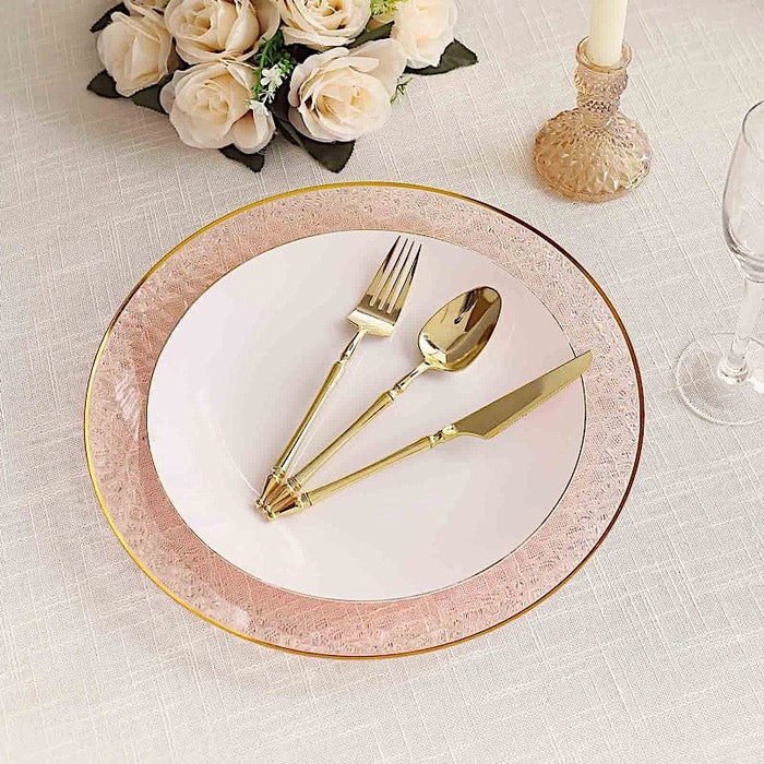 6 Round 13" Hammered Plastic Charger Plates with Rim - Blush with Gold CHRG_PLST0028_T046GD