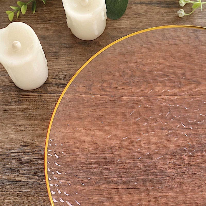 6 Round 13" Hammered Plastic Charger Plates with Rim - Blush with Gold CHRG_PLST0028_T046GD