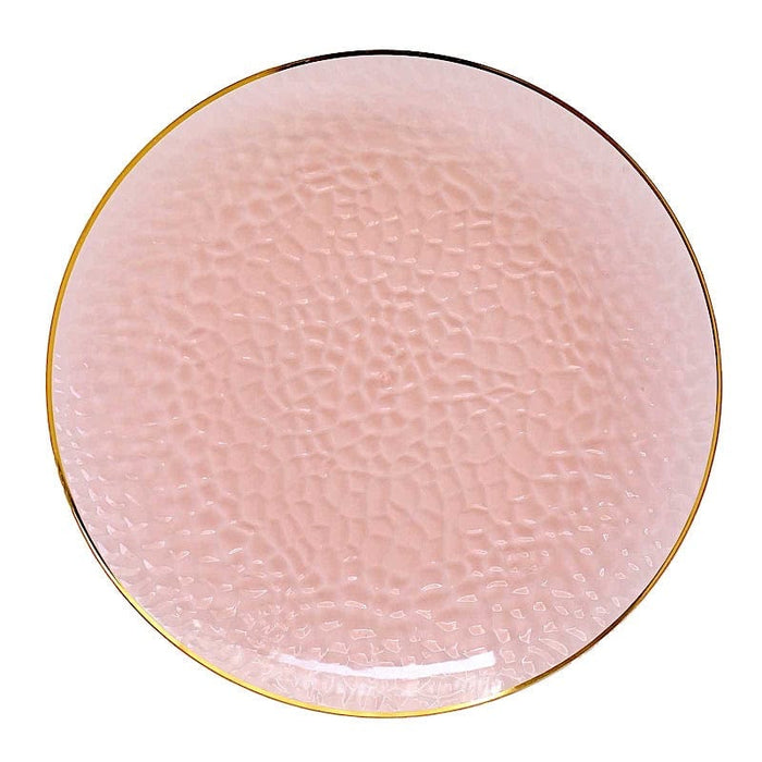 10 Round 13" Hammered Plastic Charger Plates with Rim - Blush with Gold CHRG_PLST0028_T046GD