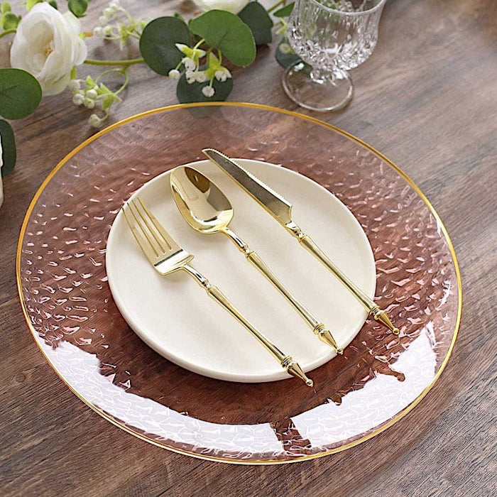 10 Round 13" Hammered Plastic Charger Plates with Rim - Blush with Gold CHRG_PLST0028_T046GD
