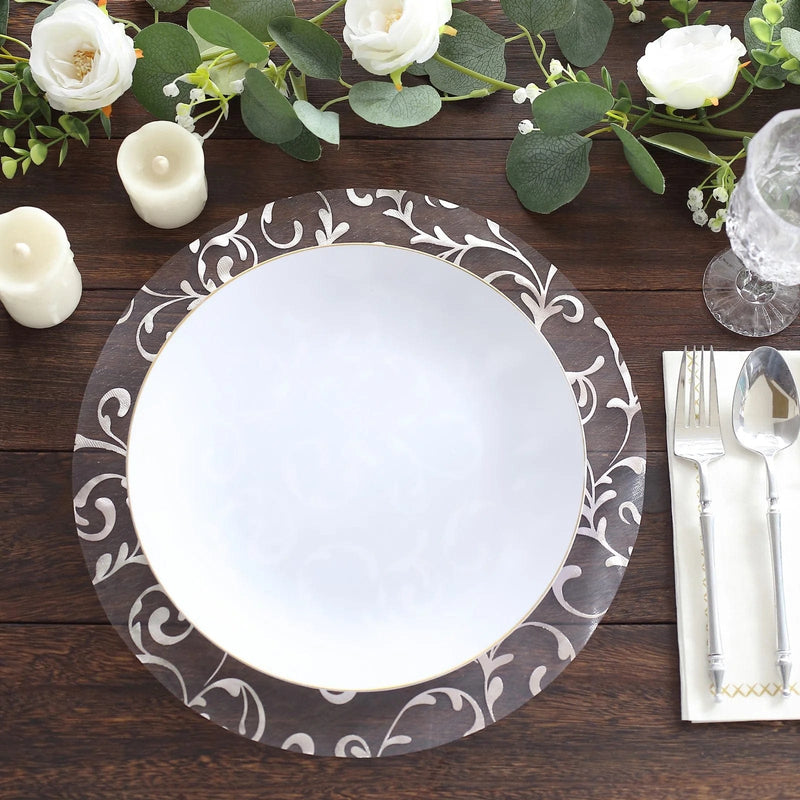 10 Round 13" Metallic Sheer Organza Placemats with Embossed Foil Flower Design
