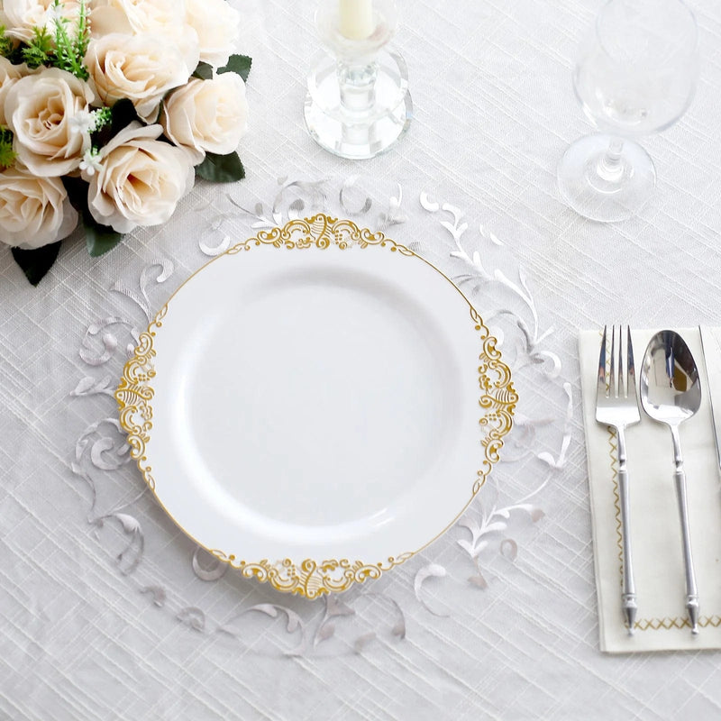 10 Round 13" Metallic Sheer Organza Placemats with Embossed Foil Flower Design