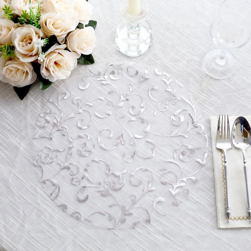 10 Round 13" Metallic Sheer Organza Placemats with Embossed Foil Flower Design