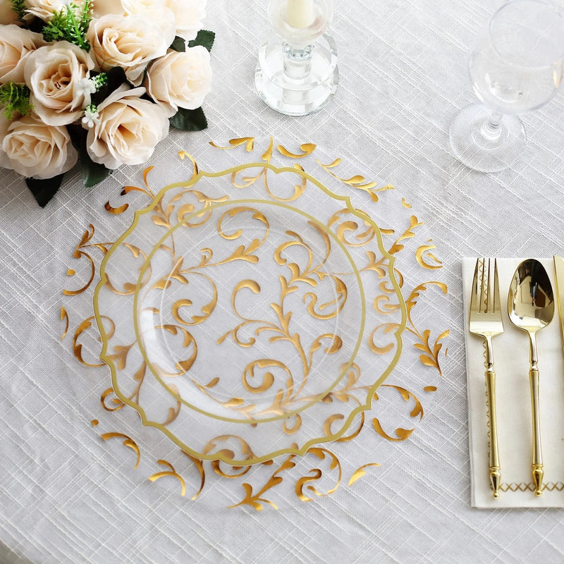 10 Round 13" Metallic Sheer Organza Placemats with Embossed Foil Flower Design
