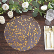 10 Round 13" Metallic Sheer Organza Placemats with Embossed Foil Flower Design