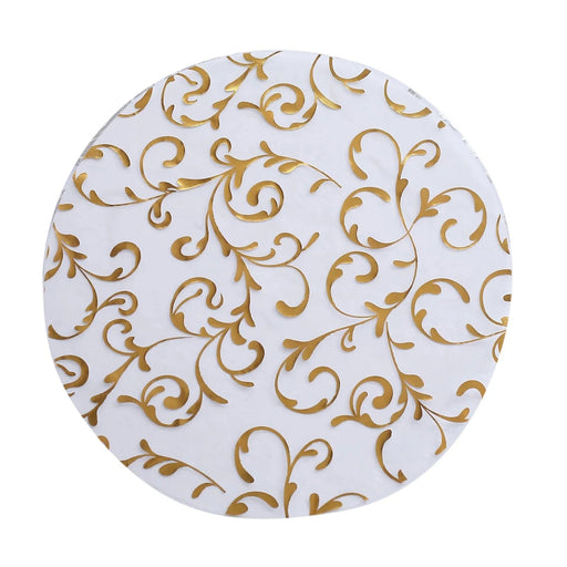 10 Round 13" Metallic Sheer Organza Placemats with Embossed Foil Flower Design PLMAT_MET08_GOLD