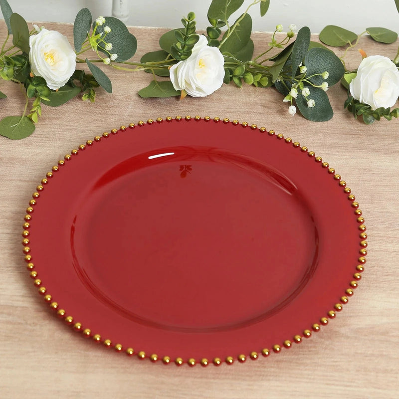 10 Round 13" Plastic Charger Plates with Beaded Rim