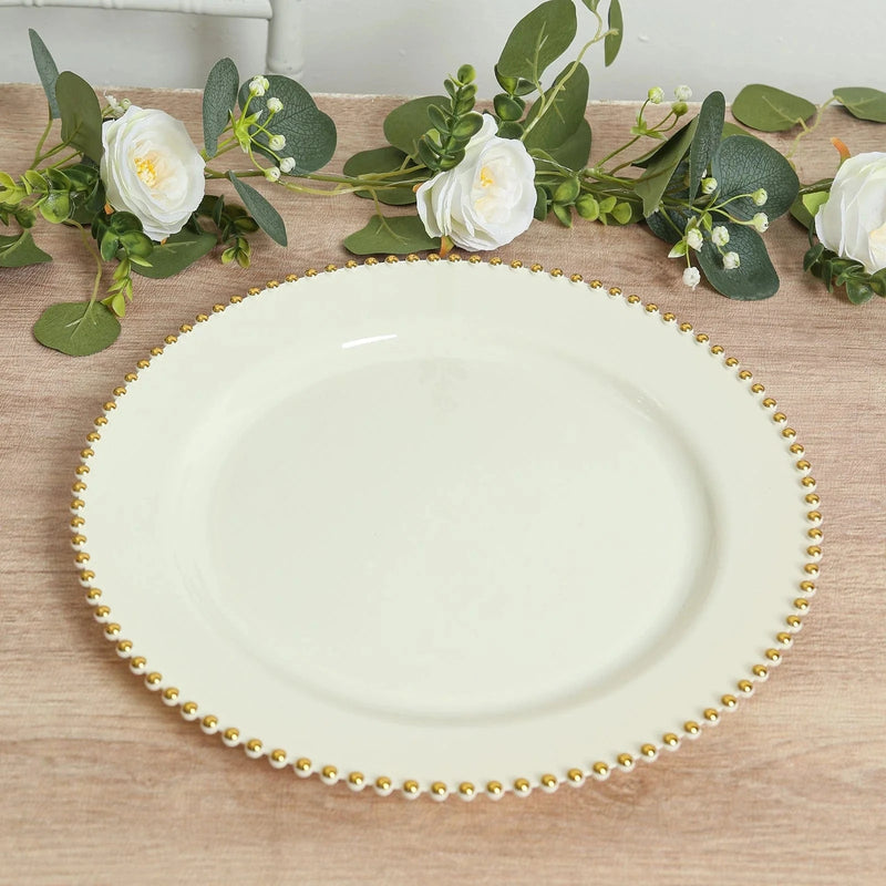 10 Round 13" Plastic Charger Plates with Beaded Rim
