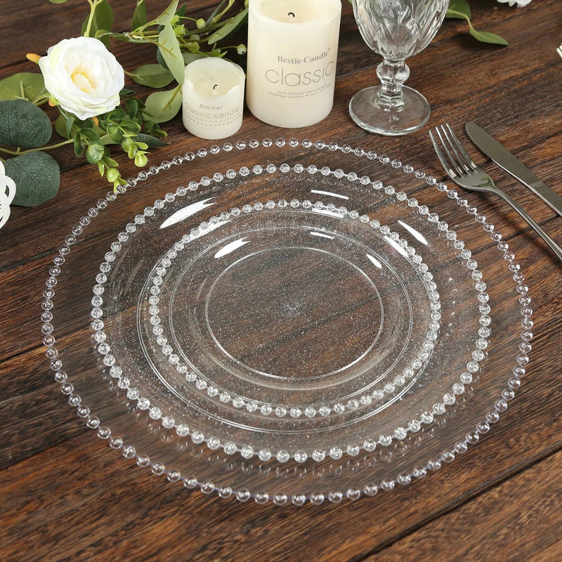 10 Round 13" Plastic Charger Plates with Beaded Rim