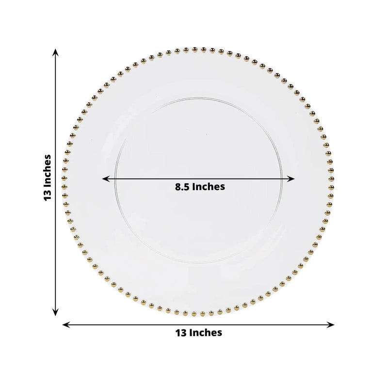 10 Round 13" Plastic Charger Plates with Gold beaded Rim