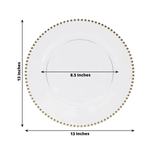 10 Round 13" Plastic Charger Plates with Gold beaded Rim