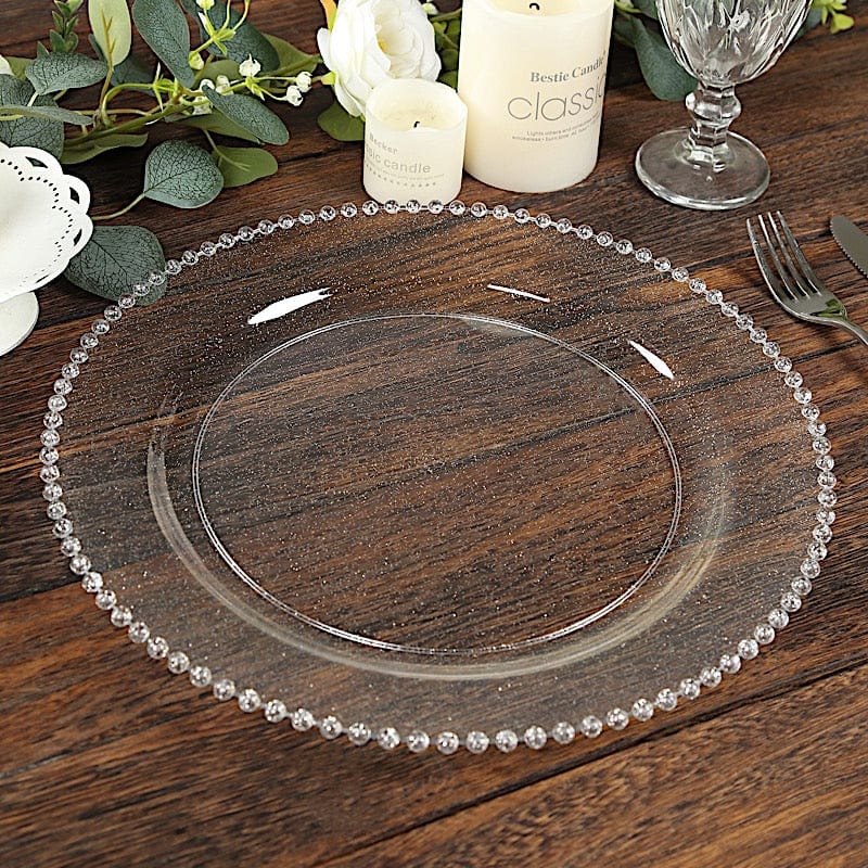 10 Round 13" Plastic Charger Plates with Gold beaded Rim