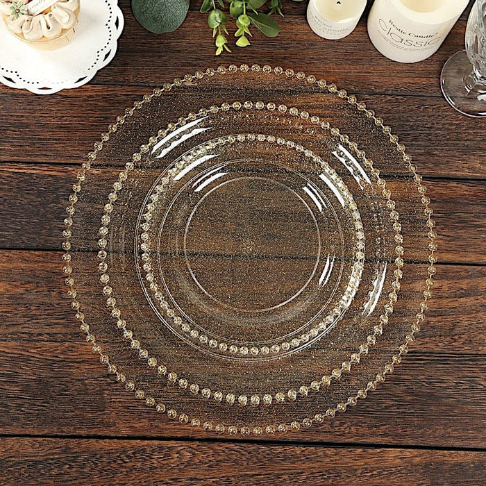10 Round 13" Plastic Charger Plates with Gold beaded Rim