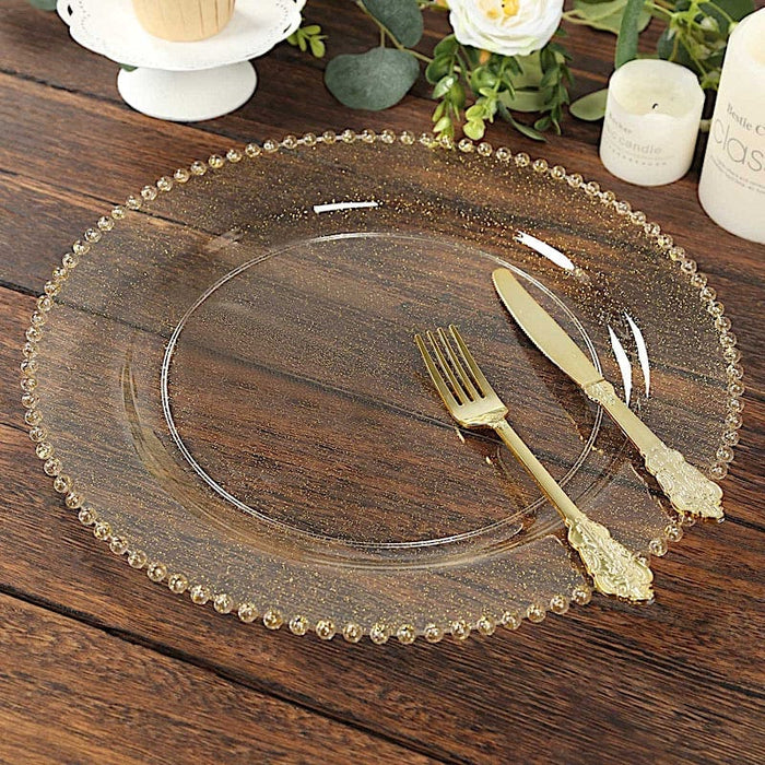 10 Round 13" Plastic Charger Plates with Gold beaded Rim