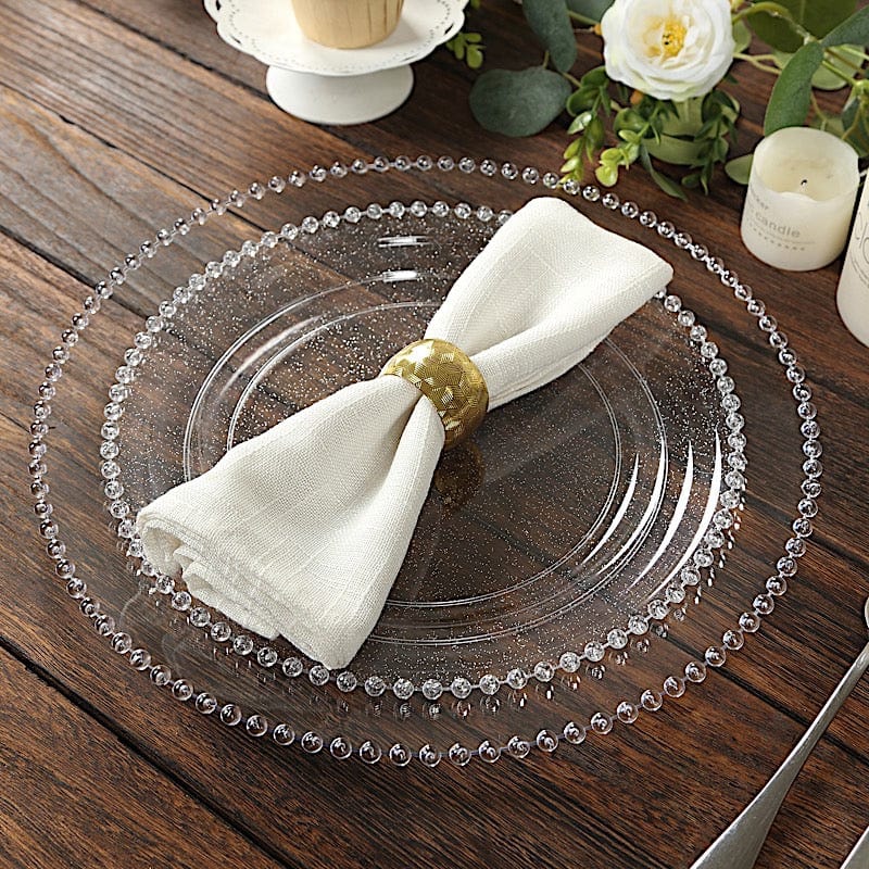 10 Round 13" Plastic Charger Plates with Gold beaded Rim